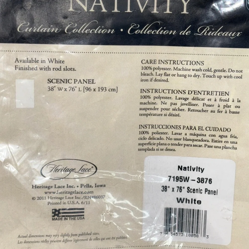 Vintage Heritage Lace Nativity Scenic Panel Curtain 38x76‎ White Polyester